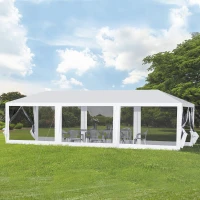 Outsunny 10' x 30' Party Tent, Event Shelter Gazebo Canopy with Removable Mesh Side Walls and Two Doors, White(m-2)