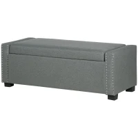 HOMCOM Nailhead Trim Upholstered Flip Top Storage Bench, Fabric Ottoman for Bedroom, or Living room, Light Grey(m-10)