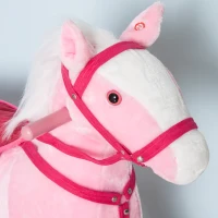 Qaba Kids Plush Toy Rocking Horse Pony Toddler Ride on Animal Rocker with Realistic Sounds, Birthday Gifts for Girls, Pink(m-8)