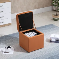 HOMCOM 16" Microfiber Upholstered Cube Storage Ottoman Footrest Seat with Hinged Lid - Brown(m-2)