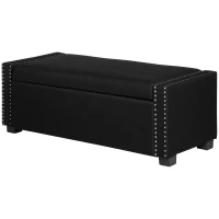 HOMCOM Nailhead Trim Upholstered Flip Top Storage Bench, Fabric Ottoman for Bedroom, or Living room, Dark Grey(m-11)
