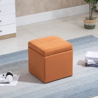 HOMCOM 16" Microfiber Upholstered Cube Storage Ottoman Footrest Seat with Hinged Lid - Brown(m-7)
