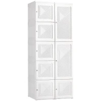 HOMCOM Portable Wardrobe Closet, Folding Bedroom Armoire, Clothes Storage Organizer with Cube Compartments, Hanging Rod, Magnet Doors, White(m-1)