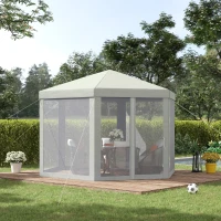 Outsunny Outdoor Cathedral Style Roof Party Gazebo with Mesh Walls - Cream White(m-2)