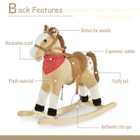 Qaba Kids Plush Rocking Horse - Beige Cowboy Rocker with Realistic Sounds, Fun & Safe Ride-on Toy for Toddlers(m-5)