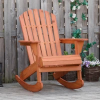 Outsunny Adirondack Rocking Chair, with Slatted Wooden Design, Fanned Back, Ergonomic Armrests, & Classic Rustic Style, For Porch, Patio, Backyard, Teak(m-2)