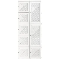 HOMCOM Portable Wardrobe Closet, Folding Bedroom Armoire, Clothes Storage Organizer with Cube Compartments, Hanging Rod, Magnet Doors, White(m-12)