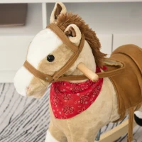 Qaba Kids Plush Rocking Horse - Beige Cowboy Rocker with Realistic Sounds, Fun & Safe Ride-on Toy for Toddlers(m-10)
