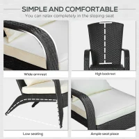 Outsunny Patio Wicker Adirondack Chair, Outdoor All-Weather Rattan Fire Pit Chair w/ Soft Cushions, Tall Curved Backrest and Comfortable Armrests for Deck or Garden, Cream White and Black(m-4)