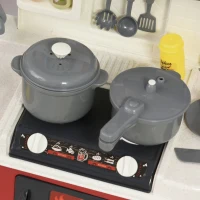 Qaba Kids Kitchen Playset with Simulation of Spray, 52-Piece Toy Kitchen Set, Pretend Play Game Sink with Real Running Water, Ages 3-6(m-12)