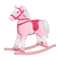 Qaba Kids Plush Toy Rocking Horse Pony Toddler Ride on Animal Rocker with Realistic Sounds, Birthday Gifts for Girls, Pink