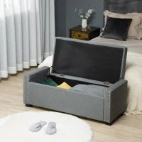 HOMCOM Nailhead Trim Upholstered Flip Top Storage Bench, Fabric Ottoman for Bedroom, or Living room, Light Grey(m-9)