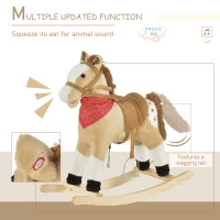 Qaba Kids Plush Rocking Horse - Beige Cowboy Rocker with Realistic Sounds, Fun & Safe Ride-on Toy for Toddlers(m-4)
