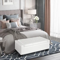 HOMCOM 50.5" Faux Leather Rectangular Tufted Storage Ottoman for Living Room, Entryway, or Bedroom, White(m-10)