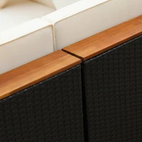 Outsunny 7-Piece Patio Furniture Sets PE Rattan Sectional Sofa Set Outdoor Conversation Set w/ Acacia Top Coffee Table & Cushion for Garden, Backyard, Beige(m-8)