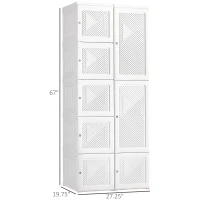 HOMCOM Portable Wardrobe Closet, Folding Bedroom Armoire, Clothes Storage Organizer with Cube Compartments, Hanging Rod, Magnet Doors, White(m-3)