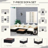 Outsunny 7-Piece Patio Furniture Sets PE Rattan Sectional Sofa Set Outdoor Conversation Set w/ Acacia Top Coffee Table & Cushion for Garden, Backyard, Beige(m-6)