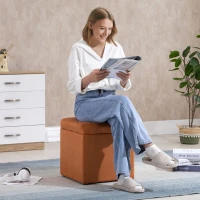 HOMCOM 16" Microfiber Upholstered Cube Storage Ottoman Footrest Seat with Hinged Lid - Brown(m-6)