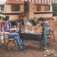 Outsunny Backyard Charcoal BBQ Grill & Smoker Combo Automatic Charcoal BBQ Rotisserie Grill 110lbs Lamb Hog Spit Roaster(m-2)