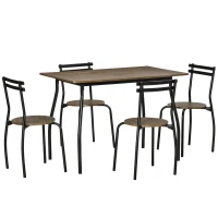 HOMCOM Industrial Dining Table Set for 4, Kitchen Table with 4 Chairs Steel Frame for Small Space, Dark Walnut(m-2)