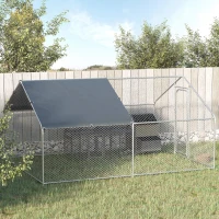 PawHut Large Chicken Coop Metal Chicken Run for Chickens with Waterproof and Anti-U Cover, Spire Shaped Walk in Fence Cage Hen House for Outdoor and Yard Farm Use, 1.26" Dia, 9.8' x 13.1' x 6.4'(m-8)