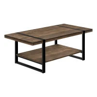 Monarch Industrial Farmhouse Rectangular Coffee Table with Fixed Shelf and Metal Legs - Brown Reclaimed Wood-Look/ Black Metal(m-1)