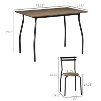 HOMCOM Industrial Dining Table Set for 4, Kitchen Table with 4 Chairs Steel Frame for Small Space, Dark Walnut(m-3)