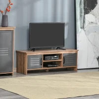 HOMCOM TV Stand Cabinet with Large Tabletop, 2 Locker Style Cupboards, 2 Storage Shelves and Elevated Base for Bedroom, Brown/Grey(m-2)