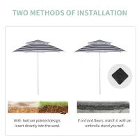 Outsunny Arc. 8ft Beach Umbrella Double-top Canopy Adjustable Height with Carry Bag for Beach Patio Garden Outdoor Blue Stripe(m-7)