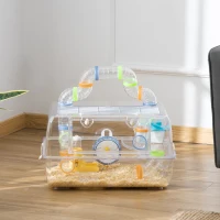 PawHut Hamster Cage, 2-Level Small Animal Habitat with Accessories Tube Tunnels, Exercise Wheel, Water Bottle, Food Dish, Hut, 22" x 15" x 12.5", Clear(m-8)