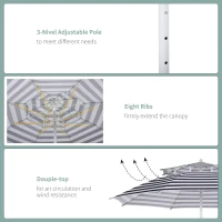 Outsunny Arc. 8ft Beach Umbrella Double-top Canopy Adjustable Height with Carry Bag for Beach Patio Garden Outdoor Blue Stripe(m-5)