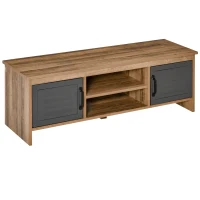 HOMCOM TV Stand Cabinet with Large Tabletop, 2 Locker Style Cupboards, 2 Storage Shelves and Elevated Base for Bedroom, Brown/Grey(m-9)