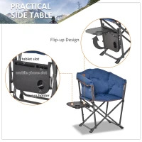 Outsunny Folding Camping Chair, Padded Director Chair with Side Table and Cup Holder, Portable for Picnic, Beach, Hiking, Travel, Blue(m-6)