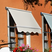 Outsunny 4' Arm Manual Retractable Sun Shade Patio Window Awning with Large Shade Area & Smooth Opening Crank, Beige(m-2)