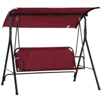 Outsunny 3-Person Porch Swing with Stand, Outdoor Swing for Patio Porch with Adjustable Tilt Canopy and Comfortable Swing Bench-Style Seat, Steel Frame, Red(m-1)