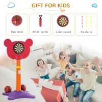 Qaba 2 in 1 Kids & Toddler Basketball Hoop with 2 Balls and Dart Board Adjustable Easy Score for 3-8 years Indoor Outdoor Children Sport Game Toy(m-6)