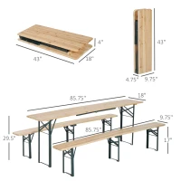 Outsunny 7' Wooden Outdoor Folding Patio Camping Picnic Table Set Large Beer Table Set with Bench and Easy Set Up for Backyard Poolside Dining Party(m-3)