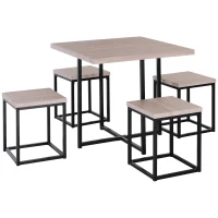 HOMCOM 5 Piece Dining Table Set, Square Kitchen Table Set With Stools for Small Space, Breakfast Nook, Natural Wood(m-1)