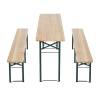 Outsunny 7' Wooden Outdoor Folding Patio Camping Picnic Table Set Large Beer Table Set with Bench and Easy Set Up for Backyard Poolside Dining Party(m-7)