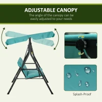 Outsunny 3-Seat Outdoor Patio Swing Chair with Removable Cushion, Steel Frame Stand and Adjustable Tilt Canopy for Patio, Garden, Poolside, Balcony, Backyard, Green(m-4)