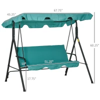 Outsunny 3-Seat Outdoor Patio Swing Chair with Removable Cushion, Steel Frame Stand and Adjustable Tilt Canopy for Patio, Garden, Poolside, Balcony, Backyard, Green(m-3)