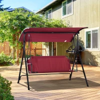 Outsunny 3-Person Porch Swing with Stand, Outdoor Swing for Patio Porch with Adjustable Tilt Canopy and Comfortable Swing Bench-Style Seat, Steel Frame, Red(m-2)