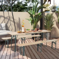 Outsunny 7' Wooden Outdoor Folding Patio Camping Picnic Table Set Large Beer Table Set with Bench and Easy Set Up for Backyard Poolside Dining Party(m-2)