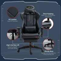 Vinsetto Gaming Chair 2D Arm Lumbar Support Swivel Office Computer Recliner Racing Gamer Desk Chair with Footrest Headrest for Home Black(m-9)