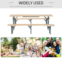 Outsunny 7' Wooden Outdoor Folding Patio Camping Picnic Table Set Large Beer Table Set with Bench and Easy Set Up for Backyard Poolside Dining Party(m-5)