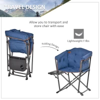 Outsunny Folding Camping Chair, Padded Director Chair with Side Table and Cup Holder, Portable for Picnic, Beach, Hiking, Travel, Blue(m-5)