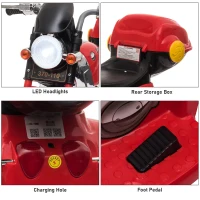 Aosom Kids Electric Motorcycle Ride On Toy 6V Battery Powered Electric Trike Toys with Light Music MP3 Storage Box Red(m-8)