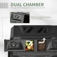 Outsunny 43 Gallon Tumbling Compost Bin, 360掳 Dual Chamber Outdoor Rotating Composter, Black(m-3)