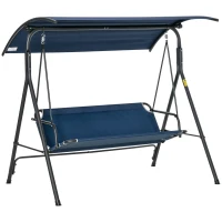 Outsunny 3-Person Porch Swing with Stand, Outdoor Swing for Patio Porch with Adjustable Tilt Canopy and Comfortable Swing Bench-Style Seat, Steel Frame, Dark Blue(m-1)