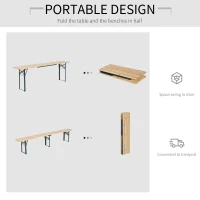 Outsunny 7' Wooden Outdoor Folding Patio Camping Picnic Table Set Large Beer Table Set with Bench and Easy Set Up for Backyard Poolside Dining Party(m-4)